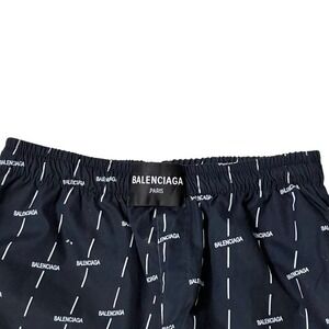 Balenciaga‎ Paris All Over Logo Print Wide Leg Lounge Pants Black White Size M